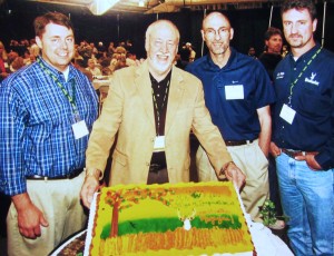 Bowhunter Publisher Jeff Waring (left) hosted a surprise retirement party for me at the 2006 Pope and Young Club convention in Lancaster, Pennsylvania. That's my successor, Editor Dwight Schuh, to my left with magazine advertising sales manager Jeff Millar. 