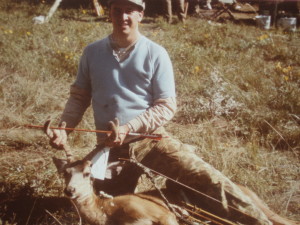 I traveled to Colorado in August of 1965 to bowhunt mule deer for the first time. One arrow from my Pearson recurve at 40 yards dropped this young 3x3 buck.